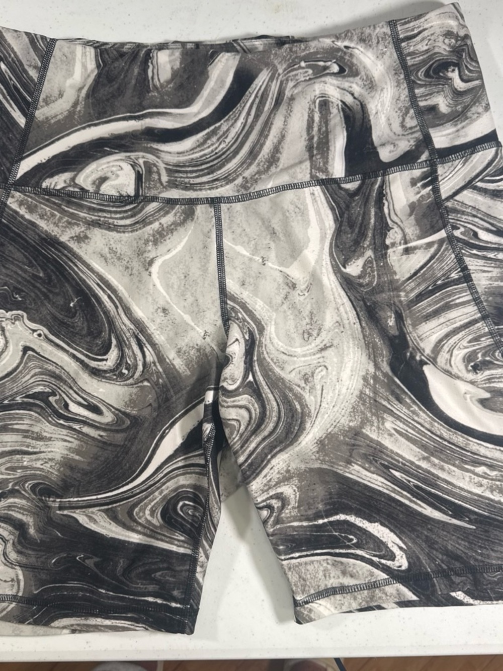 Xersion Marble-Print Athletic Shorts - Black & White